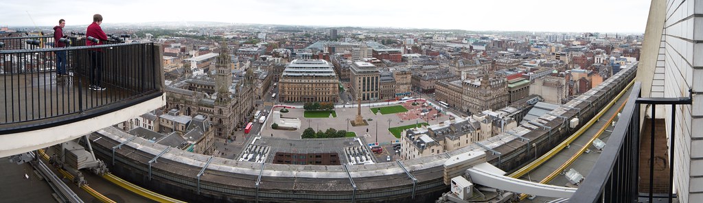 Panoramic view over central Glasgow rooftops and George Square
